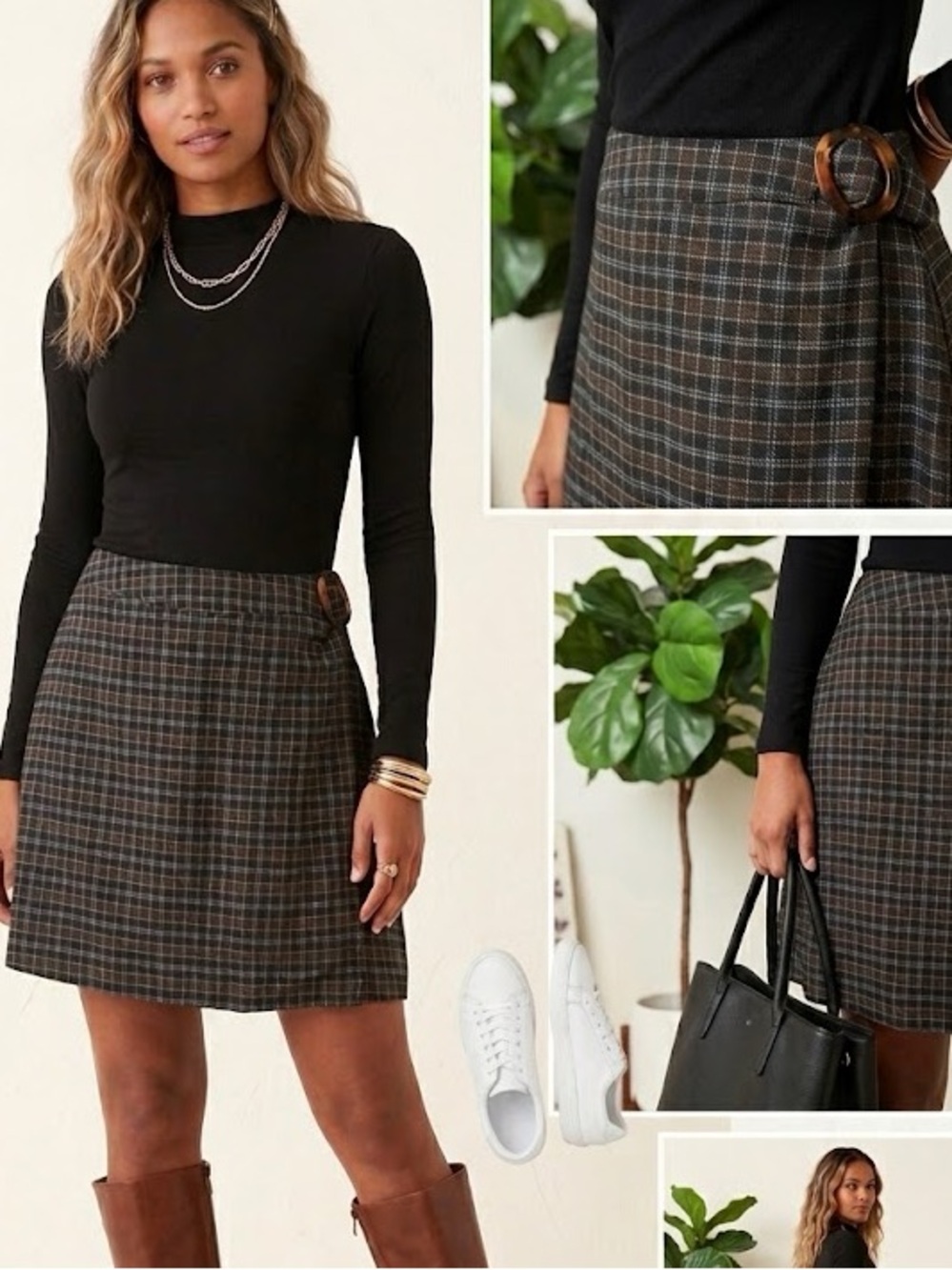 Vintage Stringbean Y2K Scottish Black Isle Plaid Mini Skirt with Lucite Buckle